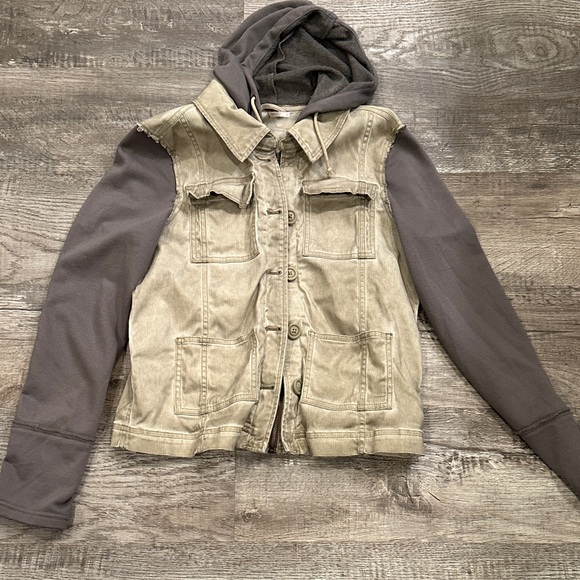 Women's Free People Medium Knitted Hood Twill Jacket - Picture 2 of 9